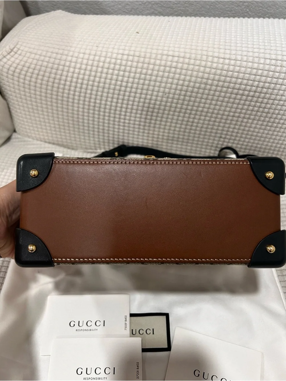 Authentic Gucci GG Monogram Supreme Padlock Small Satchel Bag